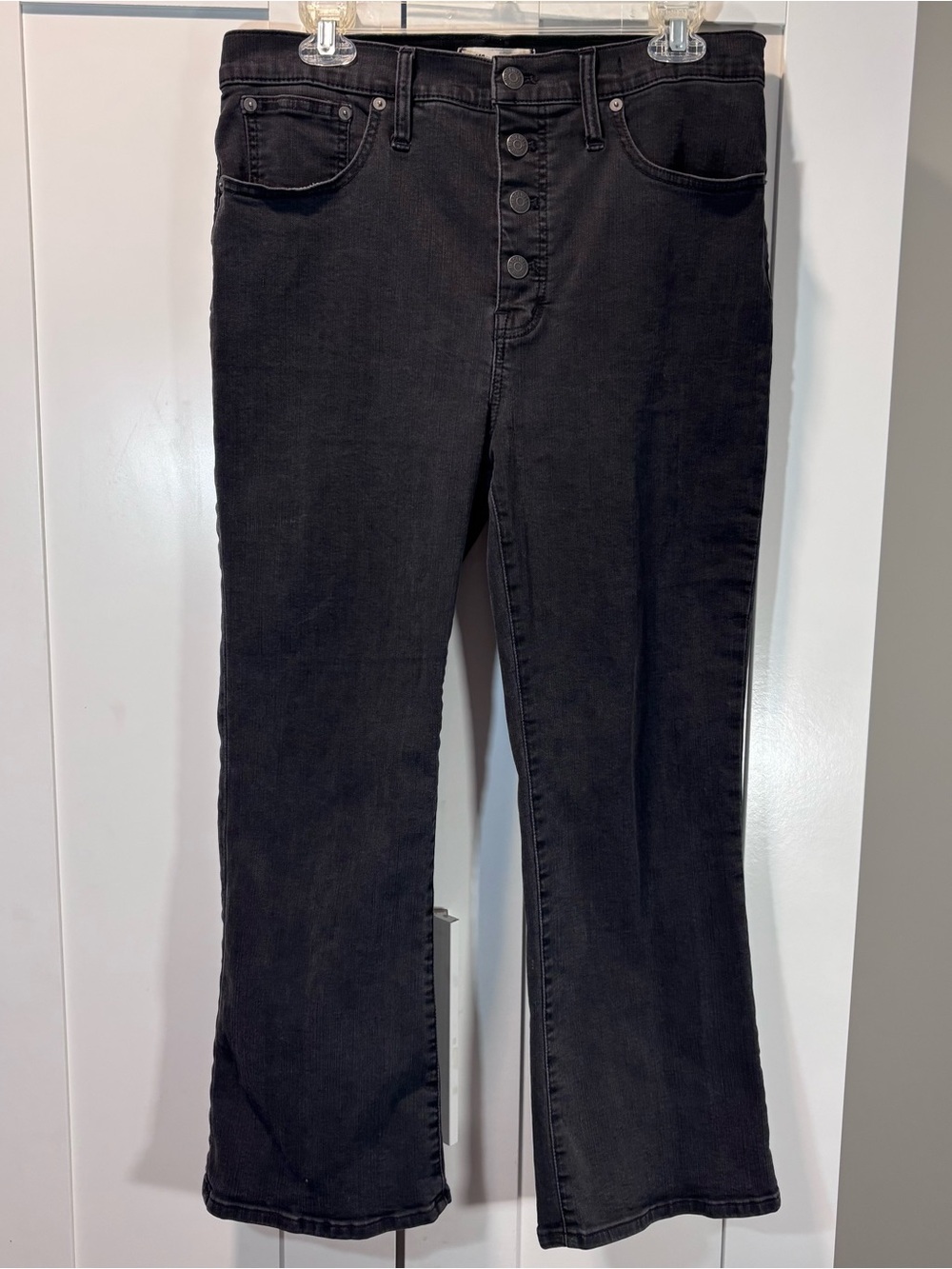 Madewell Cali Demi-Boot Jeans Womens 31 Black High Rise Cropped Flare Stretch